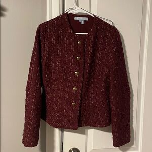 Hill House The Valentina Jacket in Burgundy Tweed Medium